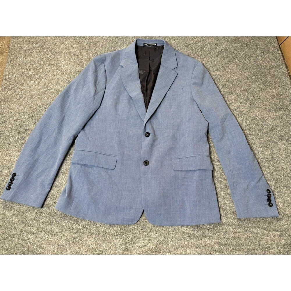 Zara Suit Jacket Mens 42 Blue Regular Fit 2 Btn Notch Lined Business Morocco